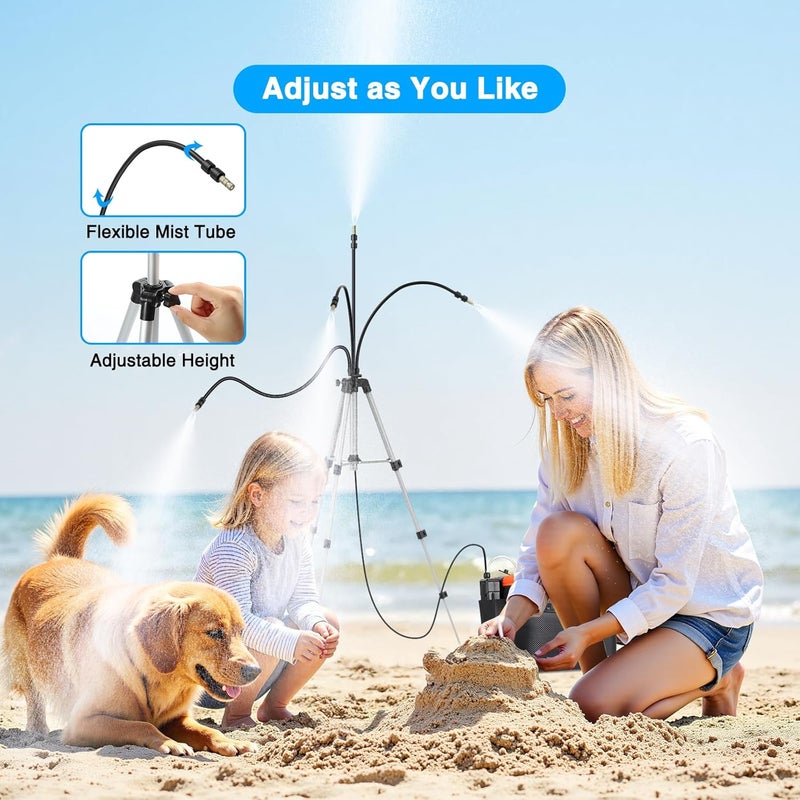 Ausic Portable Misting System with Standing, 6000mAh Water Cooling Misters Set for Outside Patio - 20L Bucket, 4.9FT(59IN) Adjustable Height for Outdoor, Beach, Pool, Water Playing, Sprinkler, Camping - Image 4